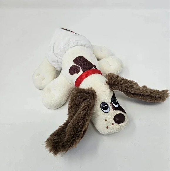 Pound Puppy White Plush Stuffed Dog Floppy Ears White Brown Spots Collar 8” - Picture 1 of 5